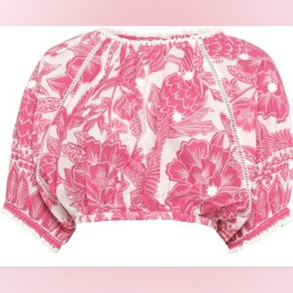 FARM RIO Tropical Woodcut cropped top Size M‎ in Pink/White NWT - Picture 3 of 9